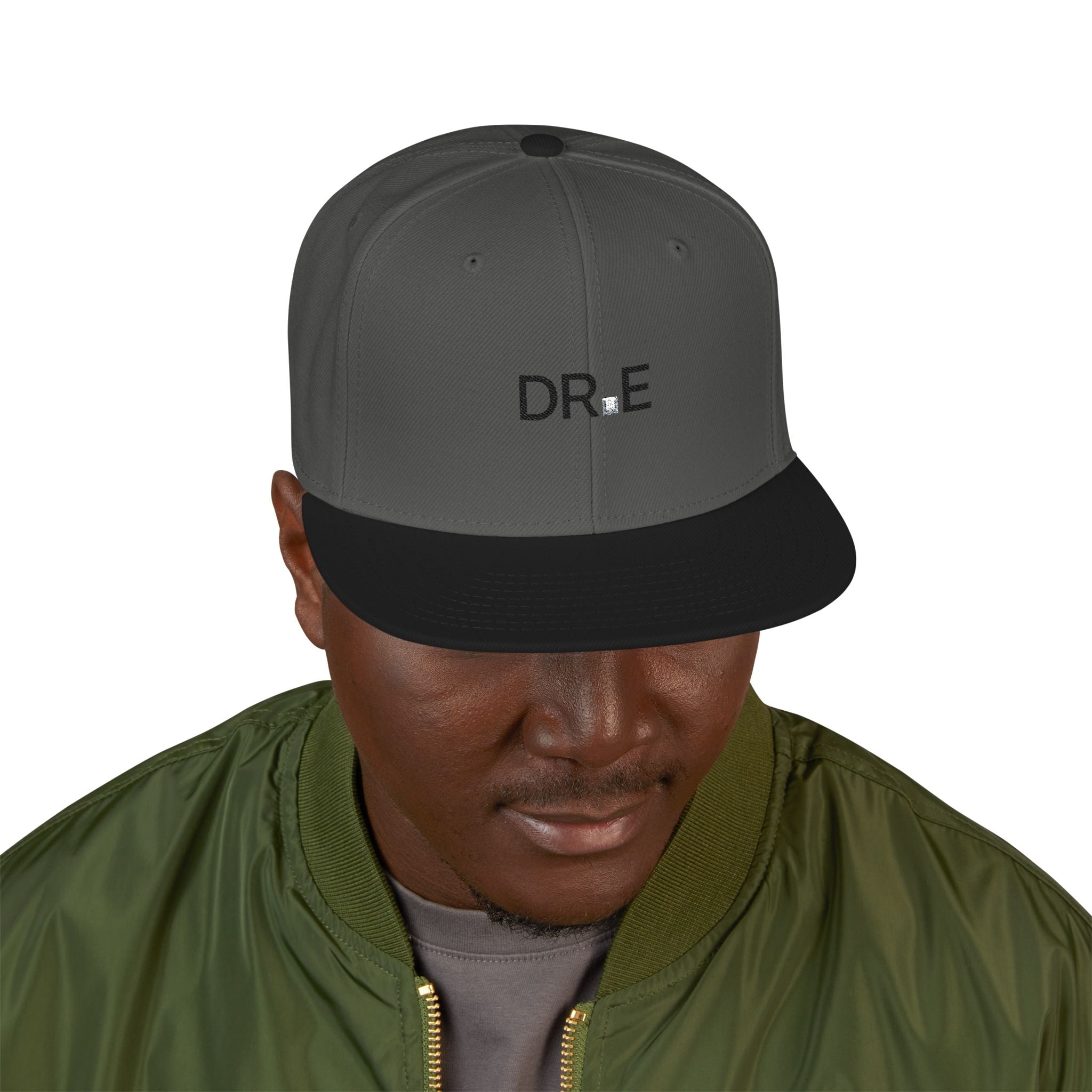 The Carbon Snapback — Embroidered DR.E Diamond Logo Flat-Front Cap | Daily Recovery Essentials